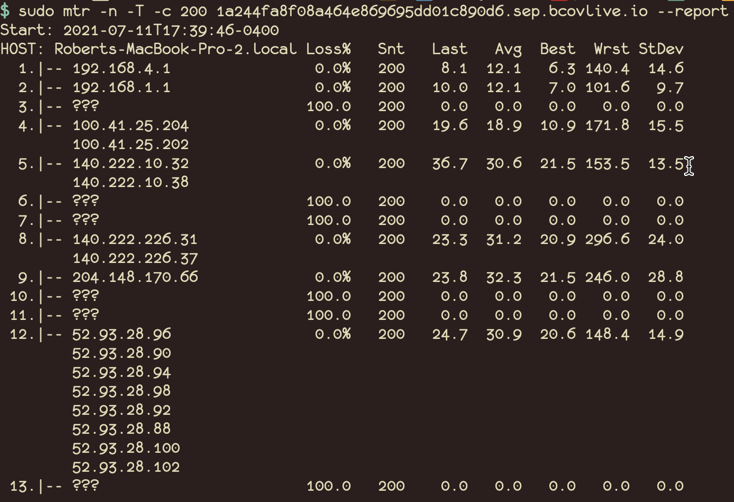 Sample MTR Output for Live