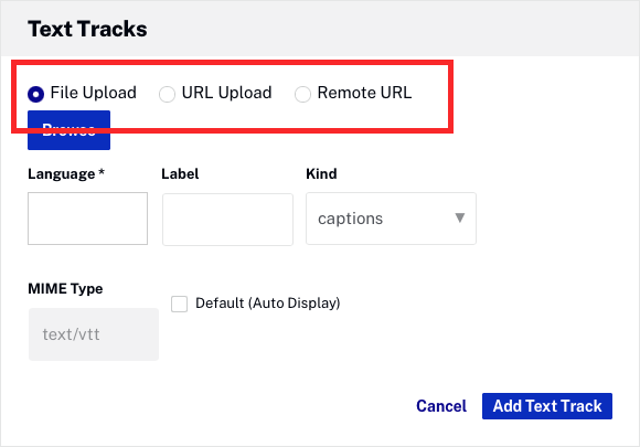 Upload your text track file