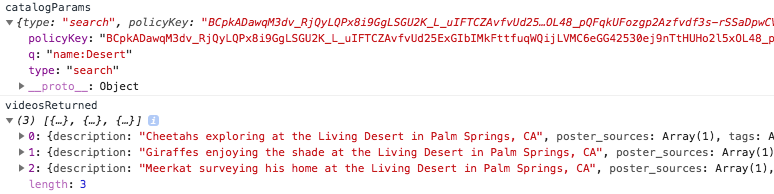 Objects in console from getSearch method call