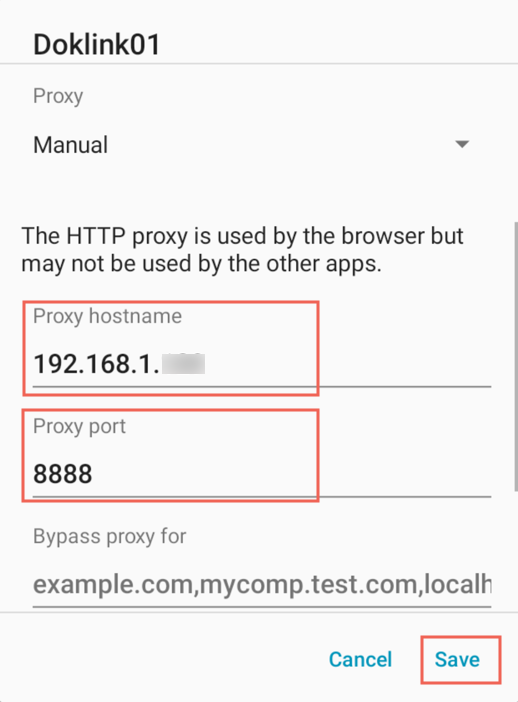 Proxy host/port values