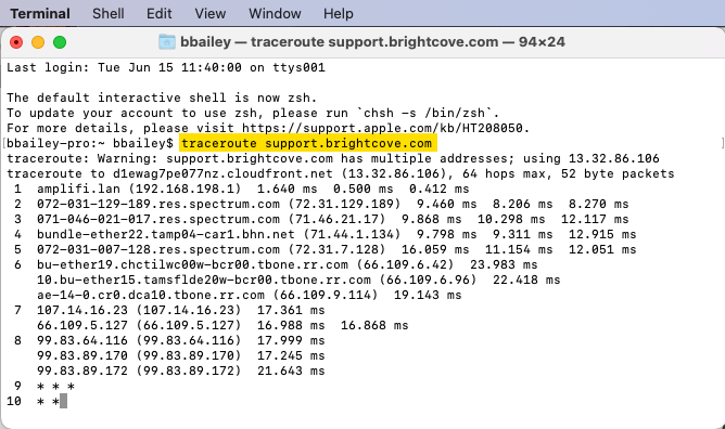 traceroute output